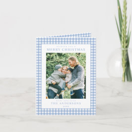 Blauw Gingham Kerst Foto Feestdagen Kaart