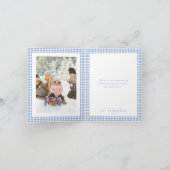 Blauw Gingham Kerst Foto Feestdagen Kaart (Binnen)