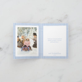 Blauw Gingham Kerst Foto Feestdagen Kaart
