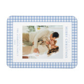 Blauw Gingham Kerst Foto Magneet (Horizontaal)