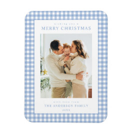 Blauw Gingham Kerst Foto Magneet