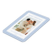 Blauw Gingham Kerst Foto Magneet (Linkerzijde)