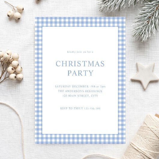 Blauw Gingham Kerstfeest Kaart