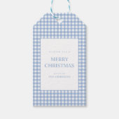 Blauw Gingham Kerstmis Cadeaulabel (Voorkant)
