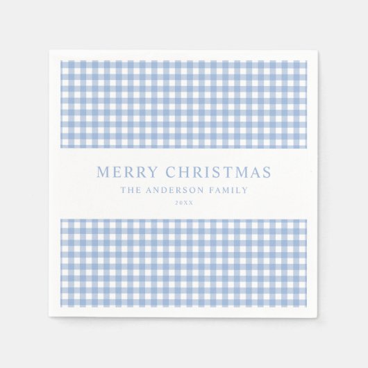 Blauw Gingham Kerstmis Servet (Voorkant)