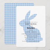 Blauw Gingham Konijn Baby Shower Uitnodiging (Voorkant / Achterkant)