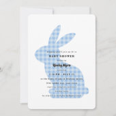 Blauw Gingham Konijn Baby Shower Uitnodiging (Voorkant)