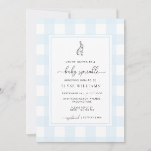 Blauw Gingham Konijn Baby Strooi Kaart