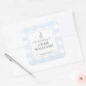 Blauw Gingham Konijn Ex-Libris Sticker (Envelop)