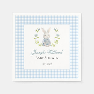 Blauw Gingham Konijntje Lente Baby Jongen Shower Servet