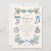 Blauw Gingham Kous Kerstmis Kaart (Voorkant)