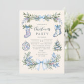 Blauw Gingham Kous Kerstmis Kaart (Staand voorkant)