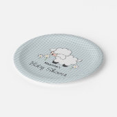 Blauw Gingham Lamb Baby Jongen Douche Papieren Bordje (Gekanteld)