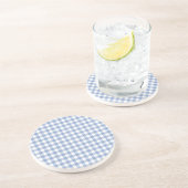 Blauw Gingham Landelijk Zandsteen Onderzetter (Zijkant)