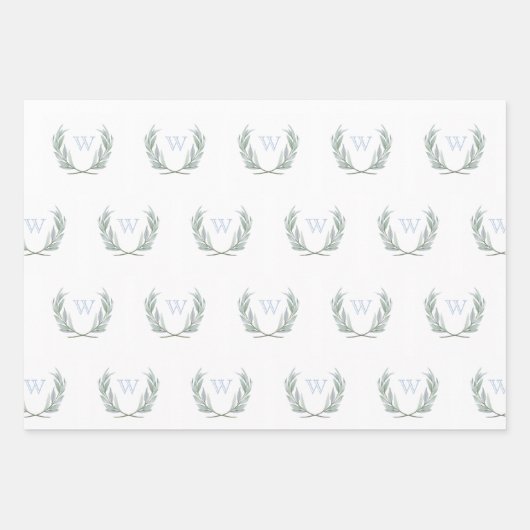 Blauw Gingham Laurel Crest inpakpapier vellen (Voorkant 2)