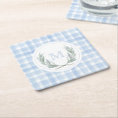 Blauw Gingham Laurel Crest papier Kartonnen Onderzetters (Schuin)