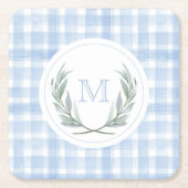 Blauw Gingham Laurel Crest papier Kartonnen Onderzetters (Voorkant)