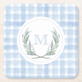 Blauw Gingham Laurel Crest papier Kartonnen Onderzetters