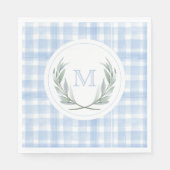 Blauw Gingham Laurel Crest papier Servet (Voorkant)