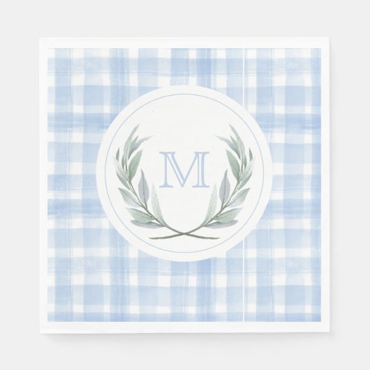 Blauw Gingham Laurel Crest papier Servet (Voorkant)
