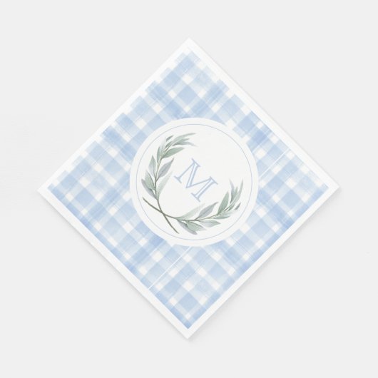 Blauw Gingham Laurel Crest papier Servet (Hoek)