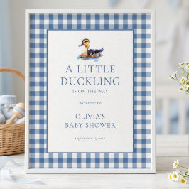 Blauw Gingham Mallard Eend Welkom bij Baby Shower Poster