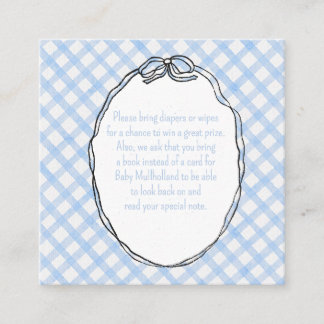Blauw Gingham met Strik Sluitingskaart Informatiekaartje