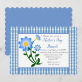 Blauw Gingham Moederdag Borrel Kaart (Voorkant / Achterkant)