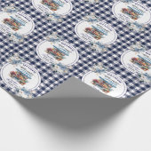Blauw Gingham Niet Meer Te Koop Bruiloft bloemige  Cadeaupapier (Hoek)
