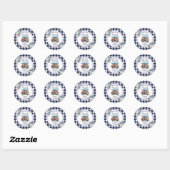 Blauw Gingham Niet Meer Te Koop Bruiloftsshower Bl Ronde Sticker (Vel)