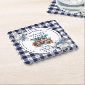 Blauw Gingham Niet Meer Te Koop Bruiloftsshower Kartonnen Onderzetters (Gebogen)