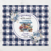 Blauw Gingham Niet Meer Te Koop Bruiloftsshower Sparkling Wijnetiket (Enkel label)