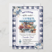 Blauw Gingham Niet Meer Te Koop QR Code Bruidsdine Kaart (Voorkant)