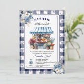 Blauw Gingham Niet Meer Te Koop QR Code Bruidsdine Kaart (Staand voorkant)