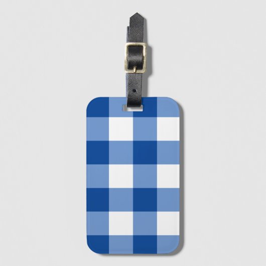 Blauw gingham patroon bagagelabel (Voorkant (verticaal))