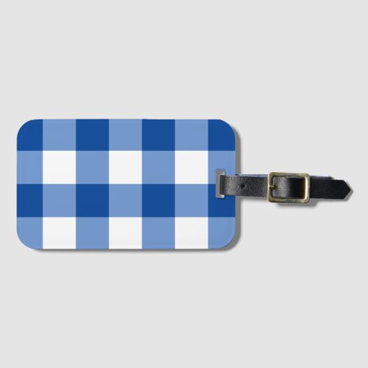 Blauw gingham patroon bagagelabel (Voorkant (horizontaal))