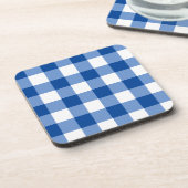 Blauw gingham patroon bier onderzetter (Linkerzijde)