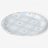 Blauw Gingham Patroon Bloemen Cartoon Party Suppli Papieren Bordje (Gekanteld)