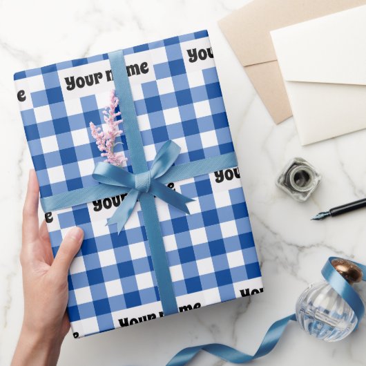 Blauw gingham patroon cadeaupapier (Geschenken)