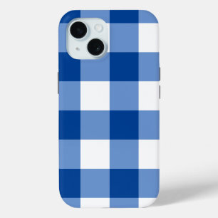 Blauw gingham patroon iPhone 15 case