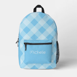 Blauw Gingham Patroon Gepersonaliseerde Naam  Bedrukte Rugzak