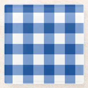 Blauw gingham patroon glazen onderzetter