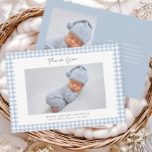 Blauw Gingham Patroon Jongens Foto Bedanktkaart