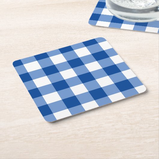 Blauw gingham patroon kartonnen onderzetters (Schuin)