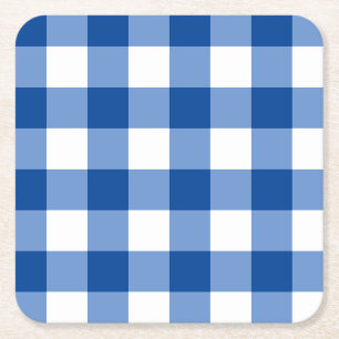 Blauw gingham patroon kartonnen onderzetters