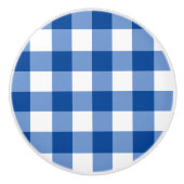 Blauw gingham patroon keramische knop (Voorkant)