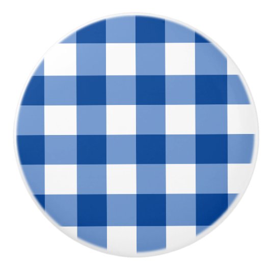 Blauw gingham patroon keramische knop (Voorkant)