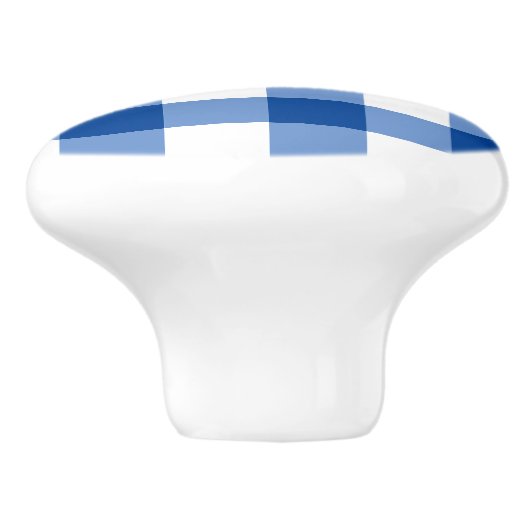 Blauw gingham patroon keramische knop (Zijkant)