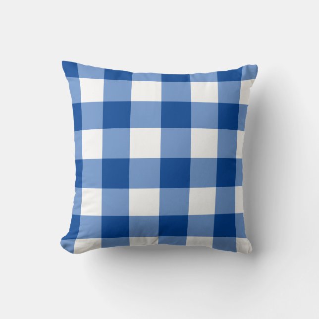 Blauw gingham patroon kussen (Voorkant)
