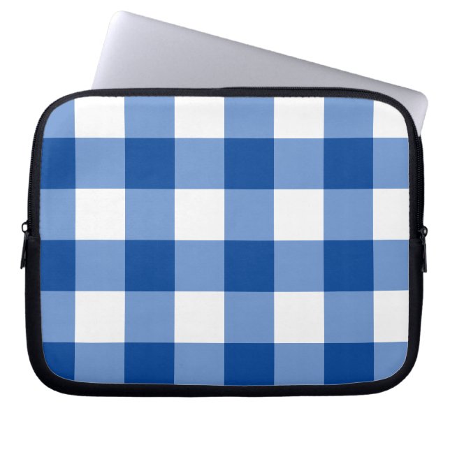 Blauw gingham patroon laptop sleeve (Voorkant)